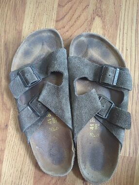 Birkenstock 41 Women's Dark Brown Suede Two-Strap Sandals